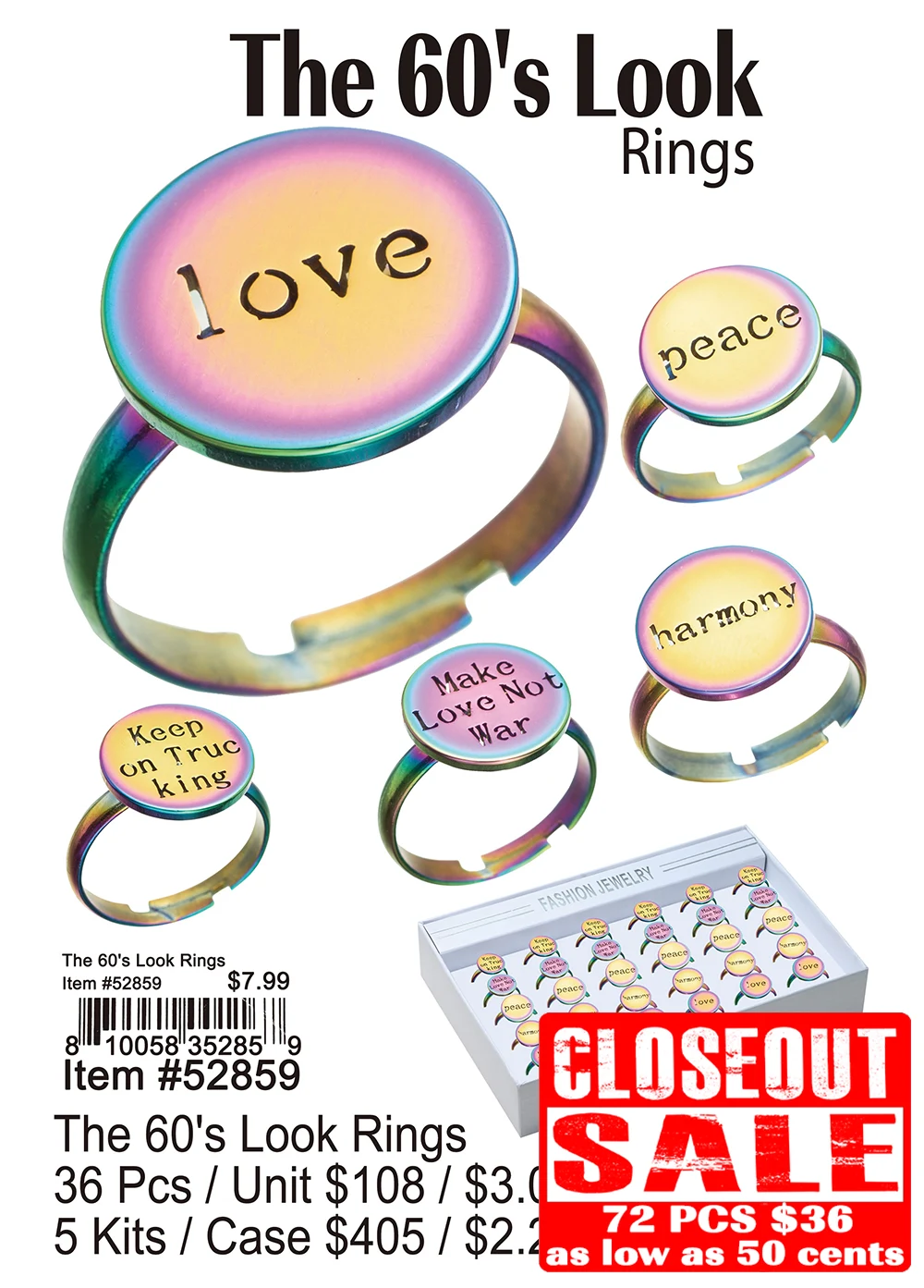 The 60 Look Rings - Closeout 72 Pcs.